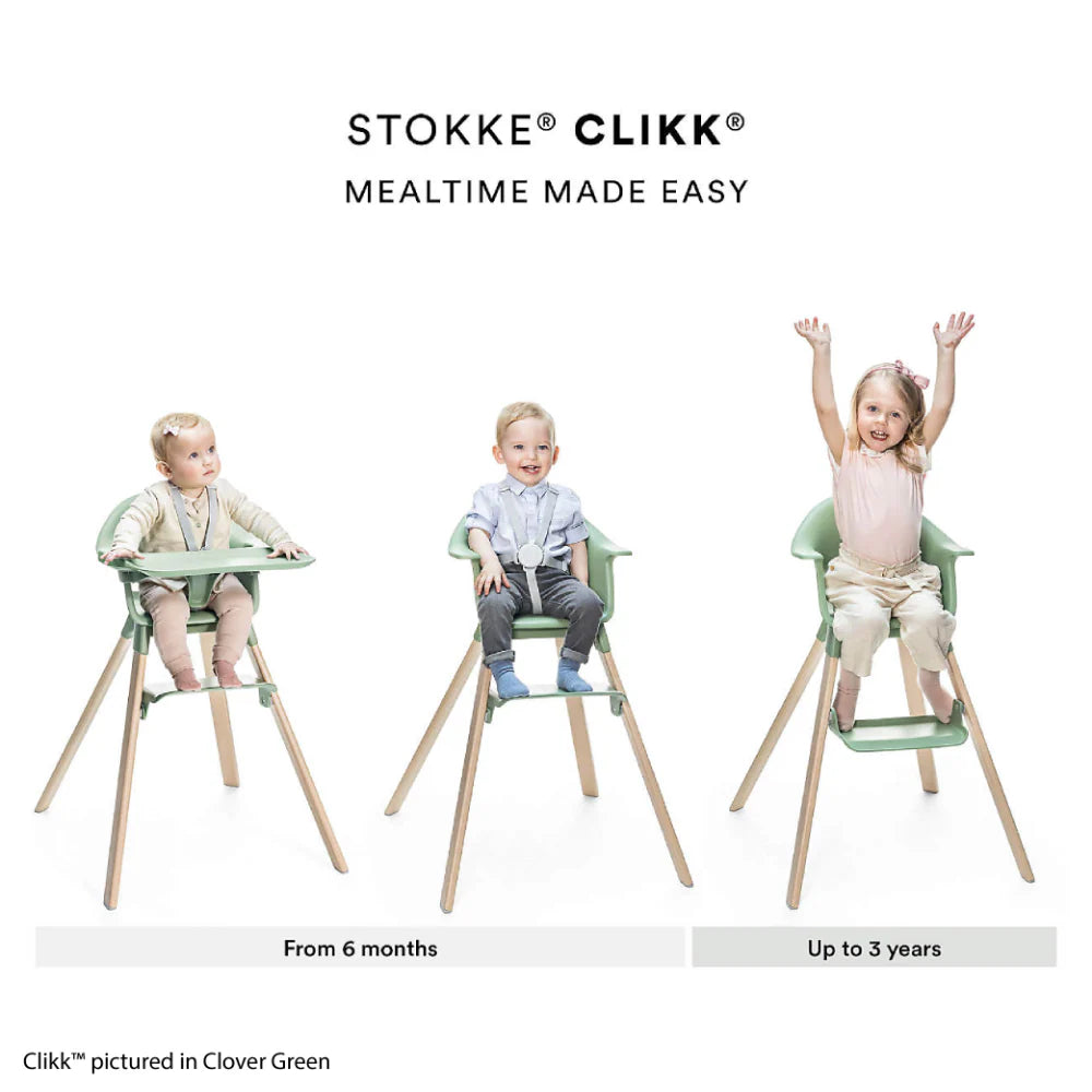Stokke Clikk High Chair - Lightweight, Travel-Friendly Highchair for Baby with Tray & 5-Point Harness, Tool-Free Assembly in 1 Minute, Adjustable Footrest, Dishwasher-Safe BPA-Free Tray, Suitable for Babies & Toddlers 6-36 Months (Up to 15 kg) Grey