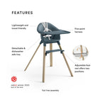 Stokke Clikk High Chair - Lightweight, Travel-Friendly Highchair for Baby with Tray & 5-Point Harness, Tool-Free Assembly in 1 Minute, Adjustable Footrest, Dishwasher-Safe BPA-Free Tray, Suitable for Babies & Toddlers 6-36 Months (Up to 15 kg) Fjord Blue
