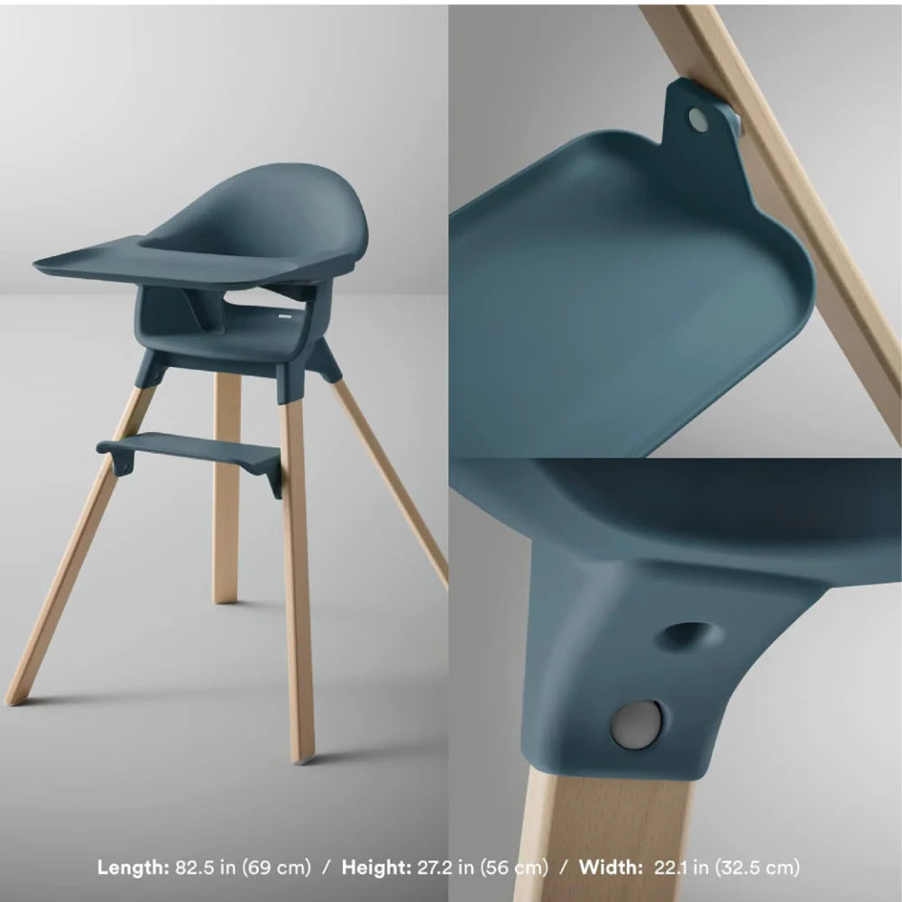 Stokke Clikk High Chair - Lightweight, Travel-Friendly Highchair for Baby with Tray & 5-Point Harness, Tool-Free Assembly in 1 Minute, Adjustable Footrest, Dishwasher-Safe BPA-Free Tray, Suitable for Babies & Toddlers 6-36 Months (Up to 15 kg) Fjord Blue