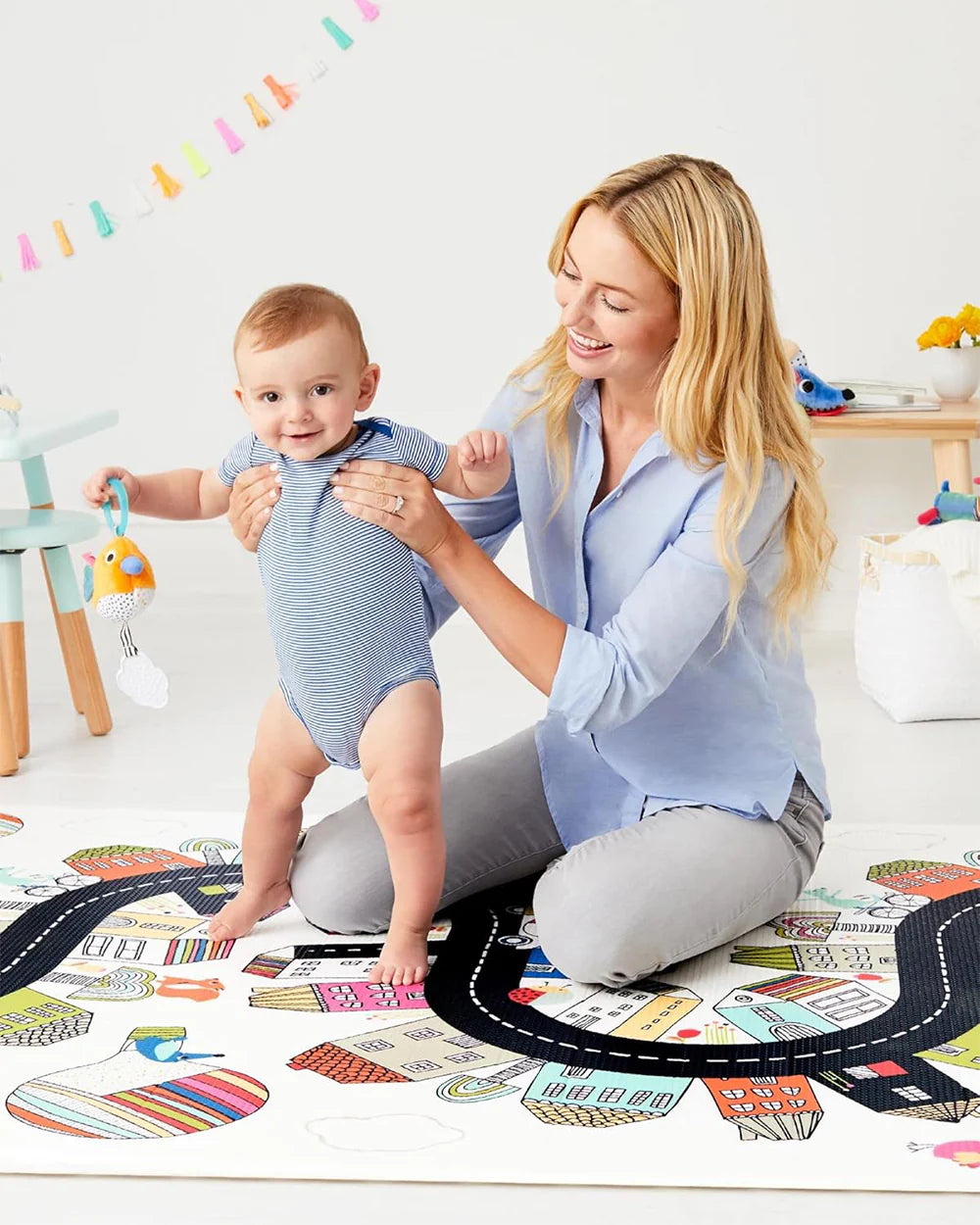 Skip Hop Doubleplay Reversible Playmat-Vibrant Village-Waterproof Foam-Playful Artwork-Easy to Clean-0M+