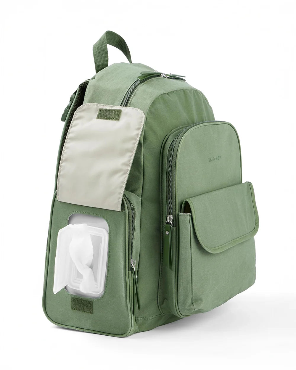 Skip Hop Luna Diaper Bag-Backpack-With Changing Pad-Wipes Pocket & Stroller Straps-Sage