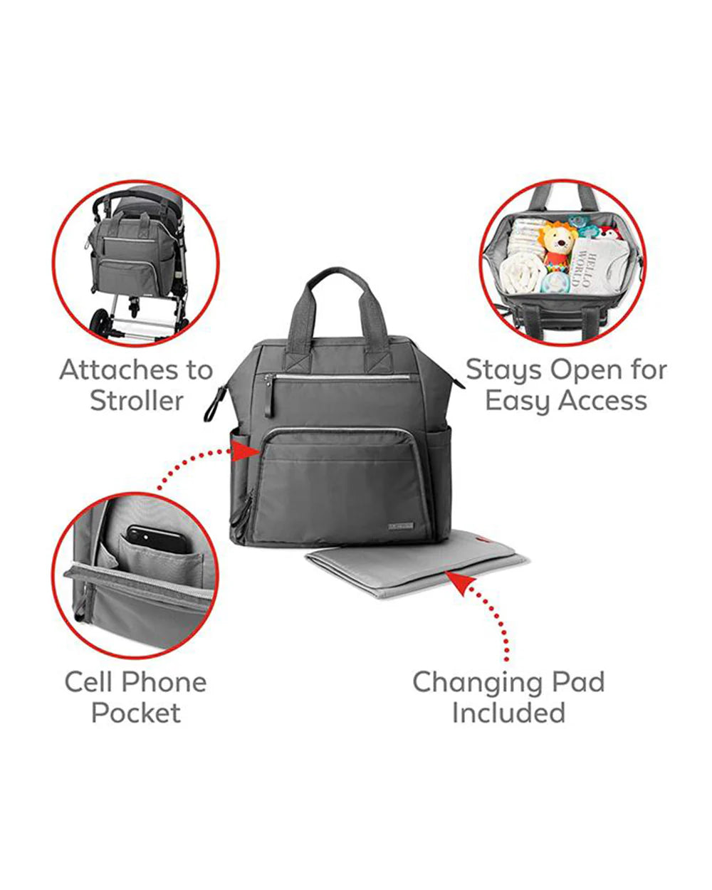 Skip Hop Mainframe Diaper Bag-Backpack-With Changing Pad-Wide Open & Stays Put-Charcoal