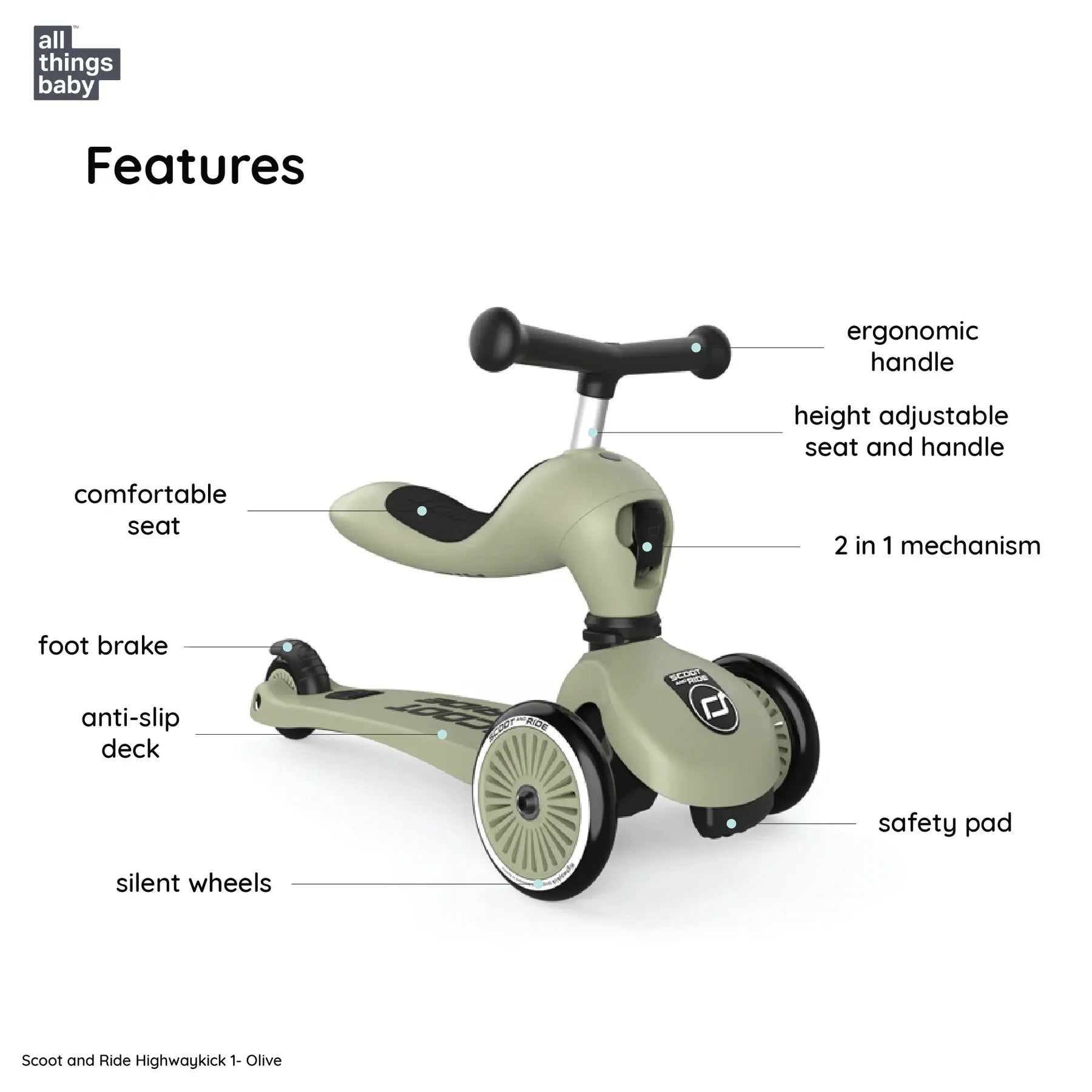 Scoot and Ride Highwaykick 1 - Olive