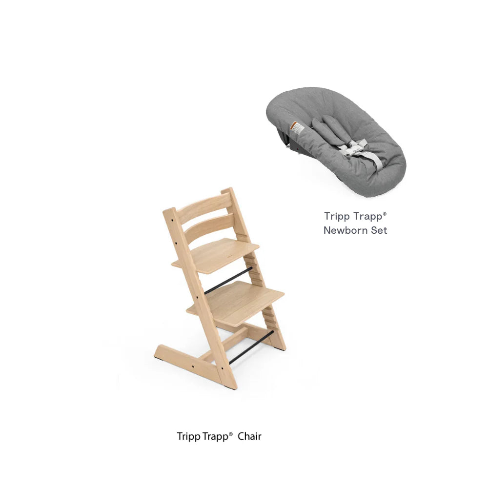 Stokke Tripp Trapp Oak Wood High Chair with Anthracite Newborn Set - Adjustable Wooden Highchair for Baby, Includes Newborn Seat with 5-Point Harness (Birth to 9 Months) & Ergonomic Chair for Babies to Adults, Timeless Scandinavian Design