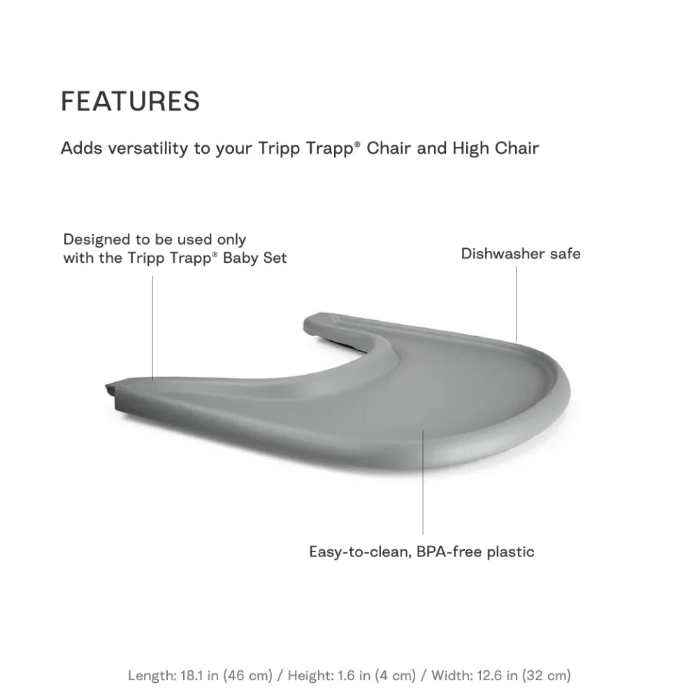 Stokke Tray – Attachable Tray for Tripp Trapp Chair with Baby Set, BPA-Free, Dishwasher Safe, Easy to Clean, Quick-Attach, Suitable for Babies & Toddlers 6–36 Months grey