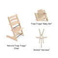 Stokke Tripp Trapp Highchair with Baby Set & Harness - Adjustable Wooden Highchair for Baby & Toddler, Includes Baby Set & 5-Point Safety Harness (6 Months to 3 Years), Ergonomic Chair for Babies to Adults, Timeless Scandinavian Design- Natural