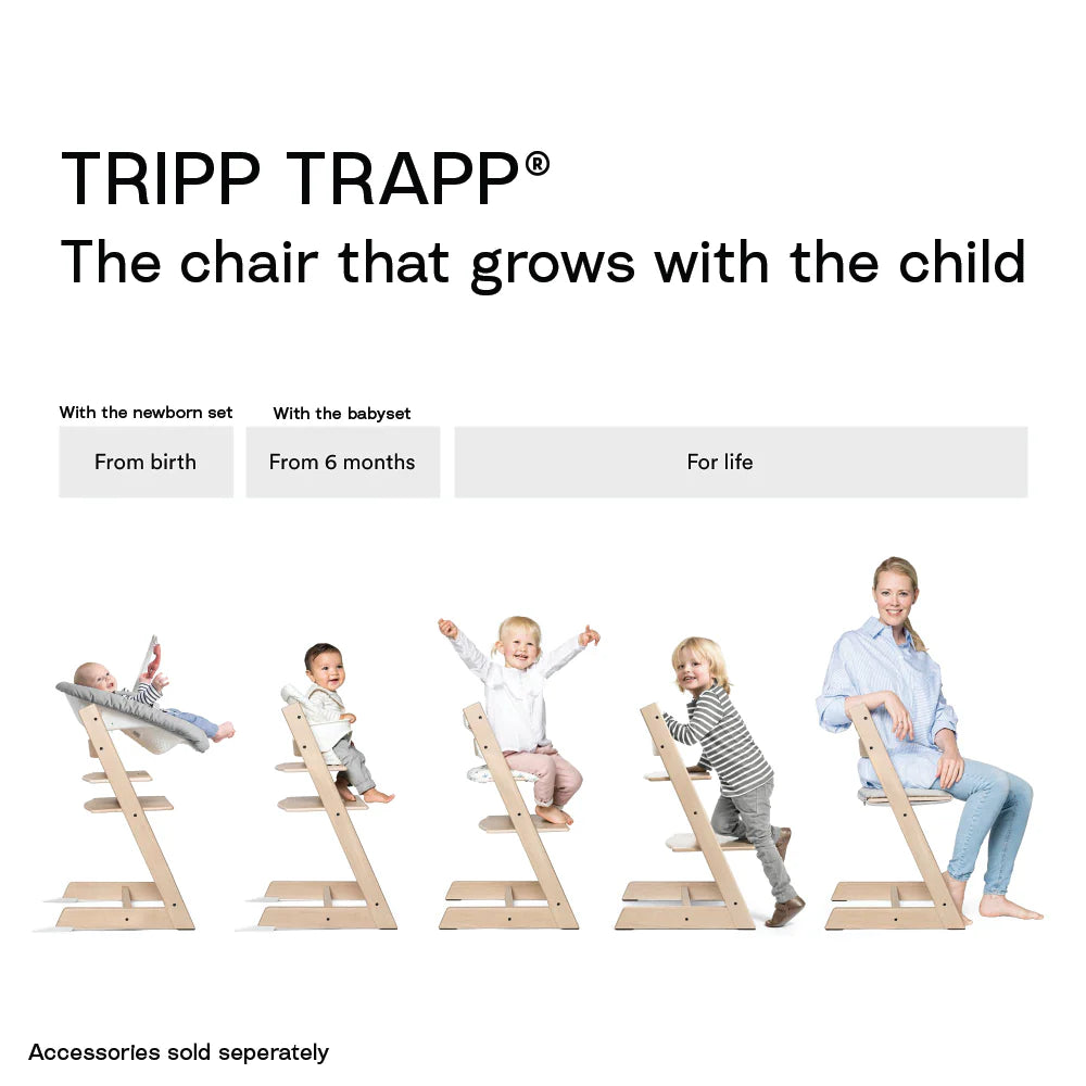 Stokke Tripp Trapp Highchair with Baby Set & Harness - Adjustable Wooden Highchair for Baby & Toddler, Includes Baby Set & 5-Point Safety Harness (6 Months to 3 Years), Ergonomic Chair for Babies to Adults, Timeless Scandinavian Design- Natural