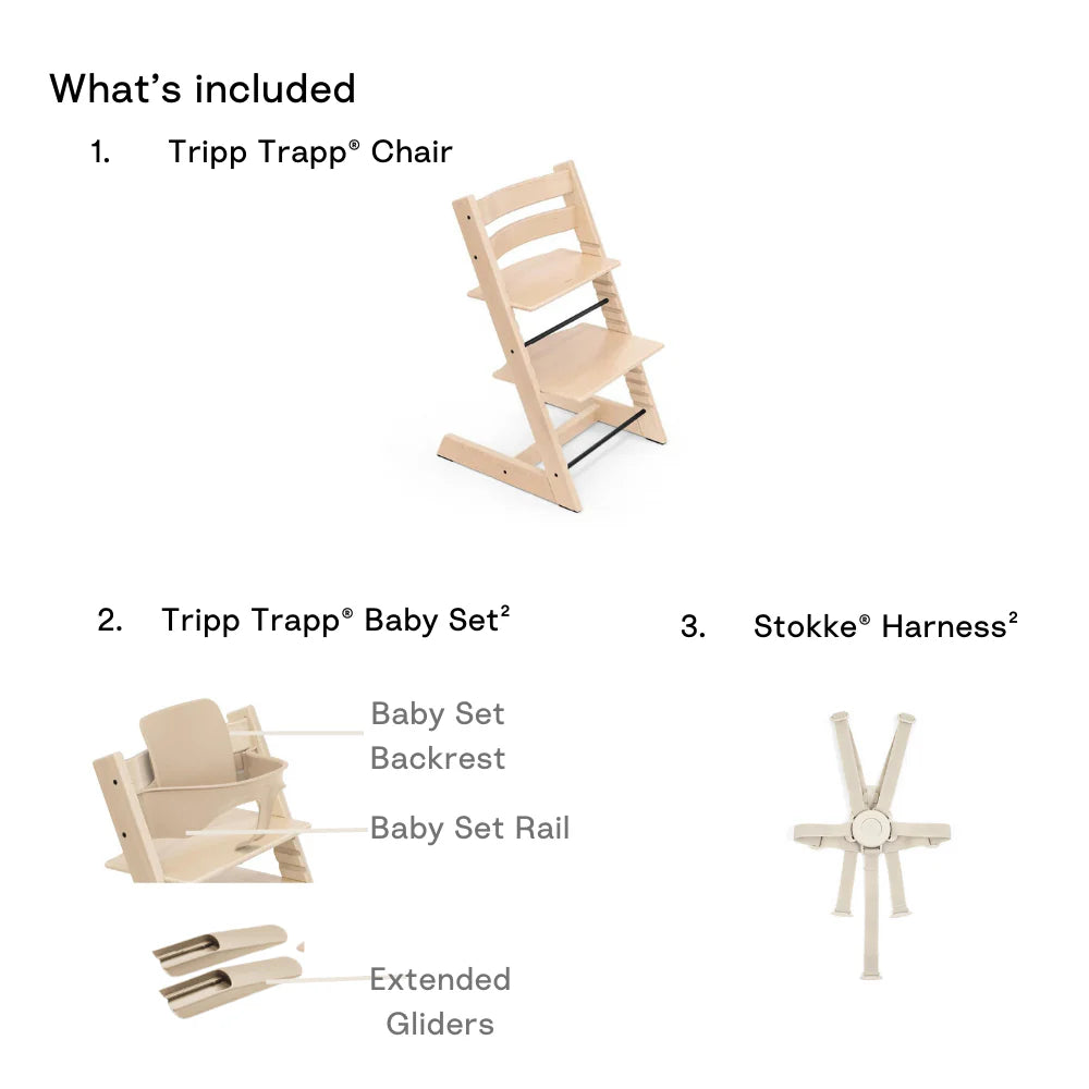 Stokke Tripp Trapp Highchair with Baby Set & Harness - Adjustable Wooden Highchair for Baby & Toddler, Includes Baby Set & 5-Point Safety Harness (6 Months to 3 Years), Ergonomic Chair for Babies to Adults, Timeless Scandinavian Design- Natural