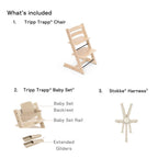 Stokke Tripp Trapp Highchair with Baby Set & Harness - Adjustable Wooden Highchair for Baby & Toddler, Includes Baby Set & 5-Point Safety Harness (6 Months to 3 Years), Ergonomic Chair for Babies to Adults, Timeless Scandinavian Design- Natural