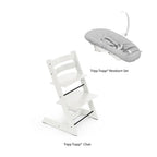 Stokke Tripp Trapp High Chair with Grey Newborn Set - Adjustable Wooden Highchair for Baby, Includes Newborn Seat with 5-Point Harness (Birth to 9 Months) & Ergonomic Chair for Babies to Adults, Timeless Scandinavian Design White