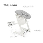 Stokke Tripp Trapp High Chair with Grey Newborn Set - Adjustable Wooden Highchair for Baby, Includes Newborn Seat with 5-Point Harness (Birth to 9 Months) & Ergonomic Chair for Babies to Adults, Timeless Scandinavian Design White