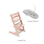 Stokke Tripp Trapp High Chair with Grey Newborn Set - Adjustable Wooden Highchair for Baby, Includes Newborn Seat with 5-Point Harness (Birth to 9 Months) & Ergonomic Chair for Babies to Adults, Timeless Scandinavian Design Pink