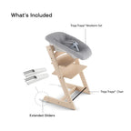 Stokke Tripp Trapp High Chair with Grey Newborn Set - Adjustable Wooden Highchair for Baby, Includes Newborn Seat with 5-Point Harness (Birth to 9 Months) & Ergonomic Chair for Babies to Adults, Timeless Scandinavian Design Natural