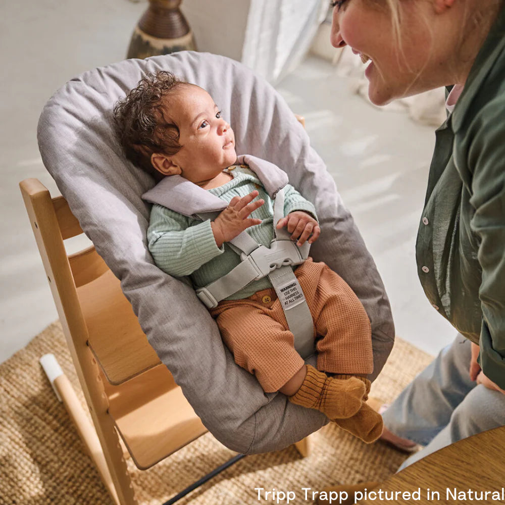 Stokke Tripp Trapp High Chair with Grey Newborn Set - Adjustable Wooden Highchair for Baby, Includes Newborn Seat with 5-Point Harness (Birth to 9 Months) & Ergonomic Chair for Babies to Adults, Timeless Scandinavian Design Pink