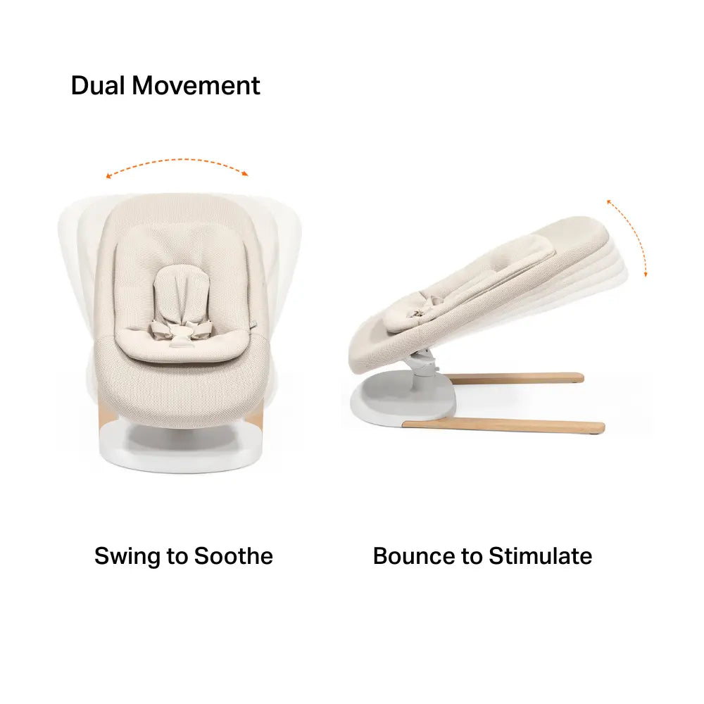 Stokke Yoga Bouncer - Ergonomic Dual Movement, Manual Baby Bouncer (Swing & Bounce), Breathable Mesh & Soft Cotton, Lightweight, 3-Position Recline