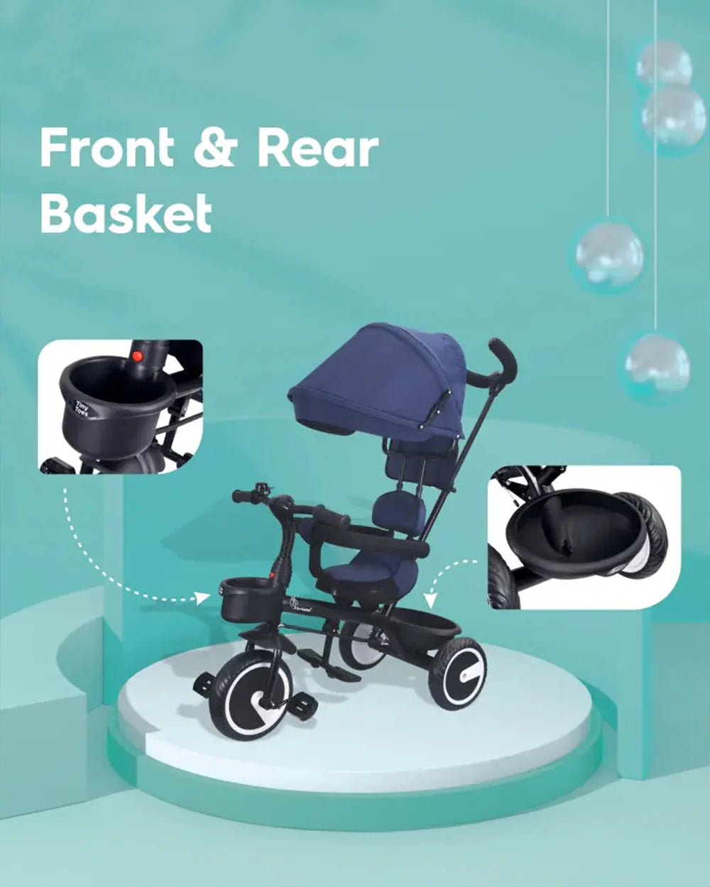 R for Rabbit Tiny Toes T30 Ace Tricycle-Bumper Bar-Adjustable Canopy-1.5Y to 5Y (Upto 25Kg)-Denim Blue