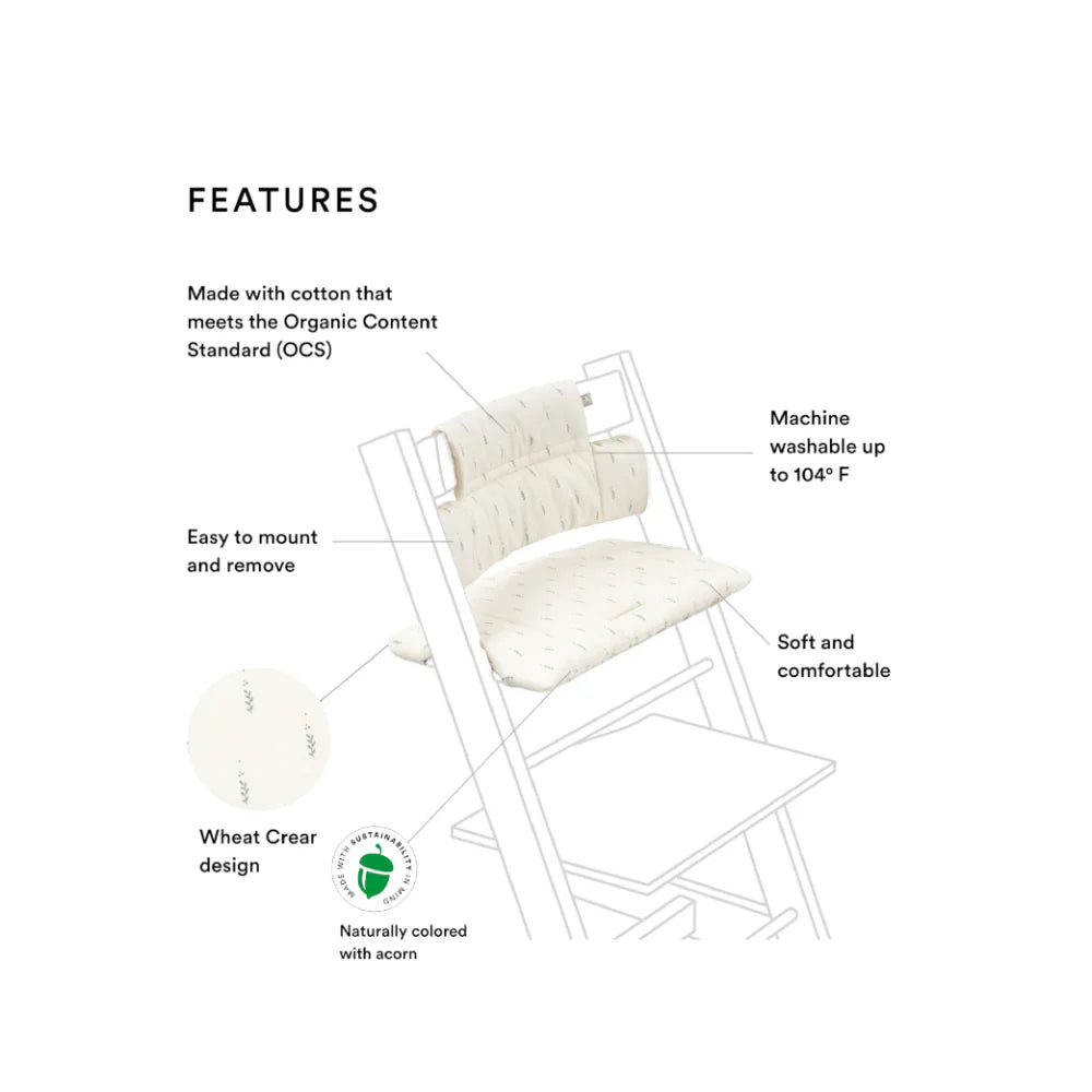 Stokke Tripp Trapp Classic Cushion – Soft & Supportive Seat Cushion for Tripp Trapp Highchair, Fits All Tripp Trapp Chairs with or without Baby Set, Water-Repellent, Anti-Slip & Easy to Clean, Organic Cotton- Wheat cream