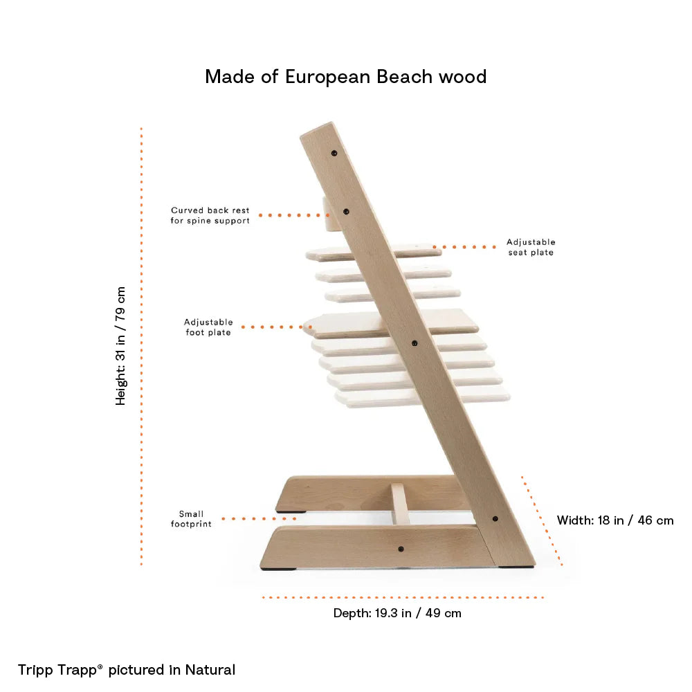 Stokke Tripp Trapp Highchair for Life - Adjustable Wooden Highchair for Baby, Toddlers & Adults, Ergonomic Seat with Posture Support, Timeless Scandinavian Design, Durable Solid Wood, Perfect for Mealtime & Family Dinner, Max Weight Limit Upto 136kg
