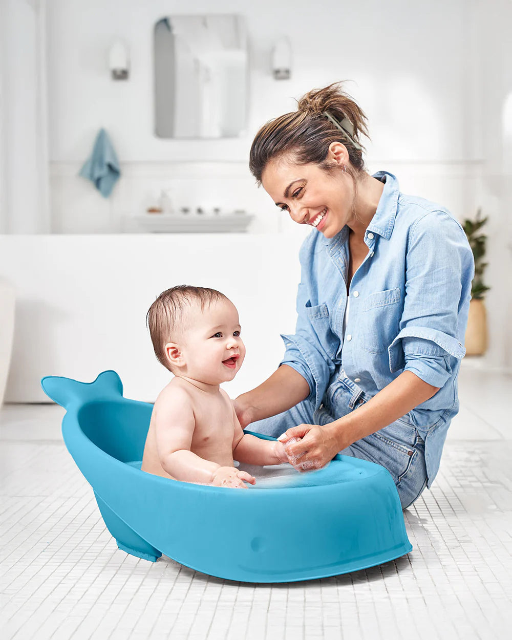 Skip Hop Moby Smart Sling Baby Bath Tub-3-Stage Tub-0 to 36M-Blue