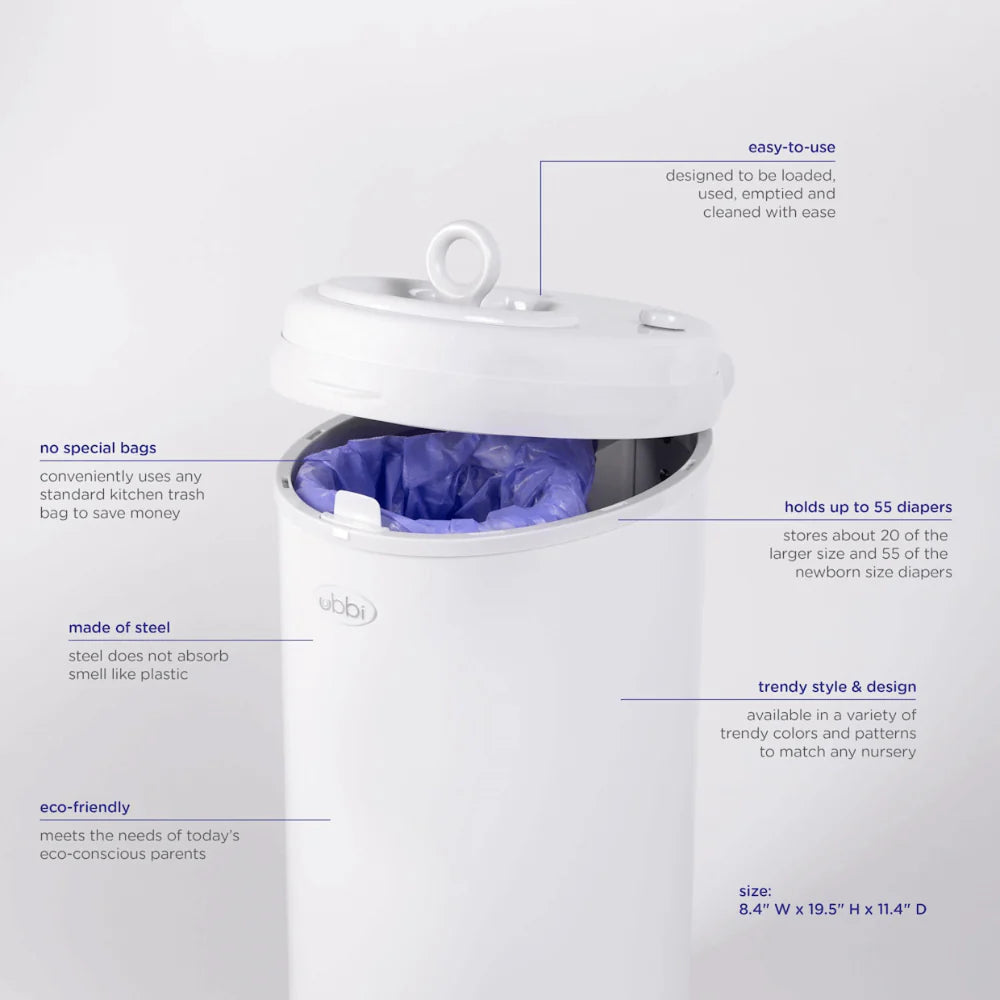 Ubbi Steel Odor Locking Diaper Pail - Open Water