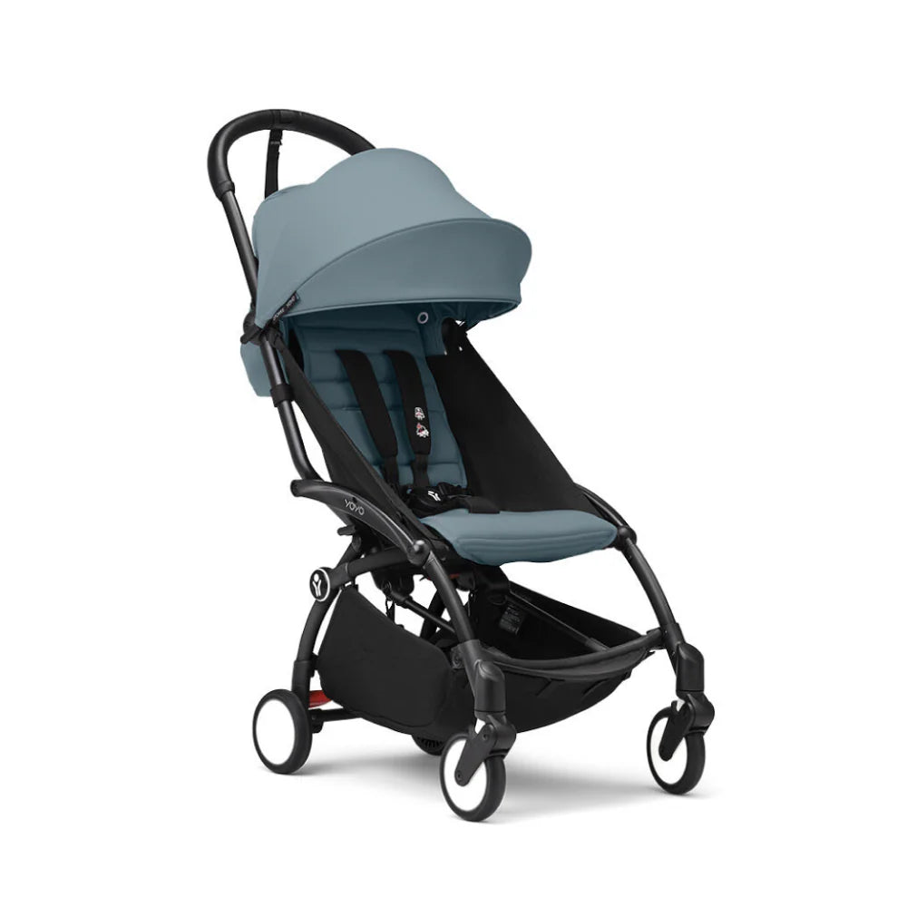 Stokke YOYO³ Stroller – Black Frame & 6 Months+ Color Pack – Lightweight, Compact, Foldable & Travel Friendly Stoller with Padded Seat & Canopy with Viewing Window, UPF 50 Months+ Sun Protection, Stroller for Babies from 6 Months to 4 Years-Aqua