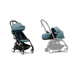 Stokke YOYO³ Complete Stroller With Newborn Pack – Black Frame, 0 Months+ Newborn Pack & 6 Months+ Color Pack, Flat-Lying Seat with Padded Mattress & Head Support, 5-Point Harness, Foldable & Travel-Friendly-Aqua