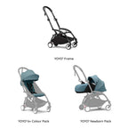 Stokke YOYO³ Complete Stroller With Newborn Pack – Black Frame, 0 Months+ Newborn Pack & 6 Months+ Color Pack, Flat-Lying Seat with Padded Mattress & Head Support, 5-Point Harness, Foldable & Travel-Friendly-Aqua