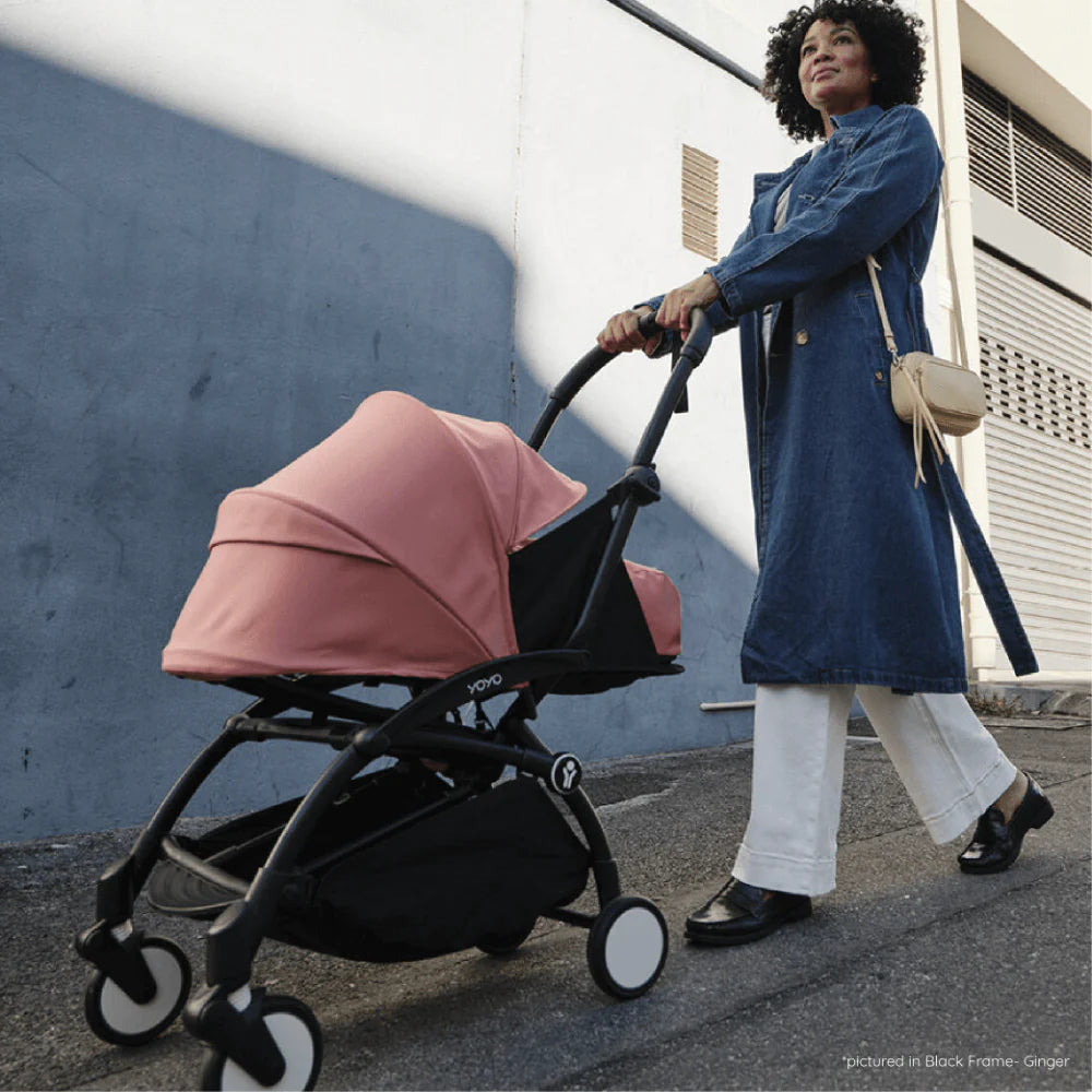 Stokke YOYO³ Complete Stroller With Newborn Pack – Black Frame, 0 Months+ Newborn Pack & 6 Months+ Color Pack, Flat-Lying Seat with Padded Mattress & Head Support, 5-Point Harness, Foldable & Travel-Friendly-Stone