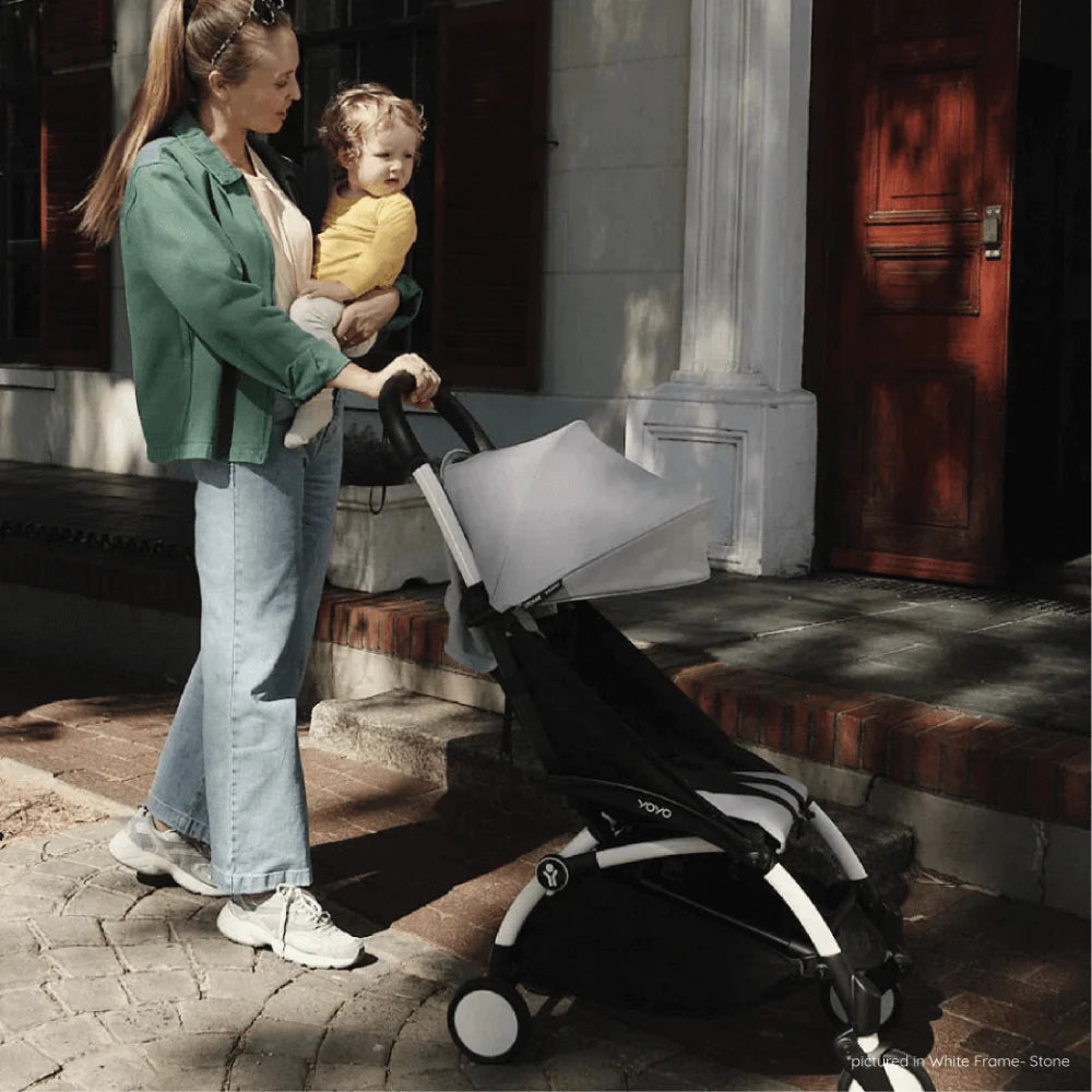 Stokke YOYO³ Complete Stroller With Newborn Pack – Black Frame, 0 Months+ Newborn Pack & 6 Months+ Color Pack, Flat-Lying Seat with Padded Mattress & Head Support, 5-Point Harness, Foldable & Travel-Friendly-black