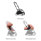 Stokke YOYO³ Complete Stroller With Newborn Pack – Black Frame, 0 Months+ Newborn Pack & 6 Months+ Color Pack, Flat-Lying Seat with Padded Mattress & Head Support, 5-Point Harness, Foldable & Travel-Friendly-Ginger