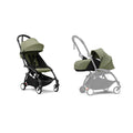 Stokke YOYO³ Complete Stroller With Newborn Pack – Black Frame, 0 Months+ Newborn Pack & 6 Months+ Color Pack, Flat-Lying Seat with Padded Mattress & Head Support, 5-Point Harness, Foldable & Travel-Friendly-Olive