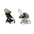 Stokke YOYO³ Complete Stroller With Newborn Pack – Black Frame, 0 Months+ Newborn Pack & 6 Months+ Color Pack, Flat-Lying Seat with Padded Mattress & Head Support, 5-Point Harness, Foldable & Travel-Friendly-Olive