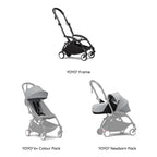 Stokke YOYO³ Complete Stroller With Newborn Pack – Black Frame, 0 Months+ Newborn Pack & 6 Months+ Color Pack, Flat-Lying Seat with Padded Mattress & Head Support, 5-Point Harness, Foldable & Travel-Friendly-Stone