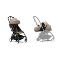 Stokke YOYO³ Complete Stroller With Newborn Pack – Black Frame, 0 Months+ Newborn Pack & 6 Months+ Color Pack, Flat-Lying Seat with Padded Mattress & Head Support, 5-Point Harness, Foldable & Travel-Friendly-Taupe