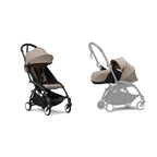 Stokke YOYO³ Complete Stroller With Newborn Pack – Black Frame, 0 Months+ Newborn Pack & 6 Months+ Color Pack, Flat-Lying Seat with Padded Mattress & Head Support, 5-Point Harness, Foldable & Travel-Friendly-Taupe