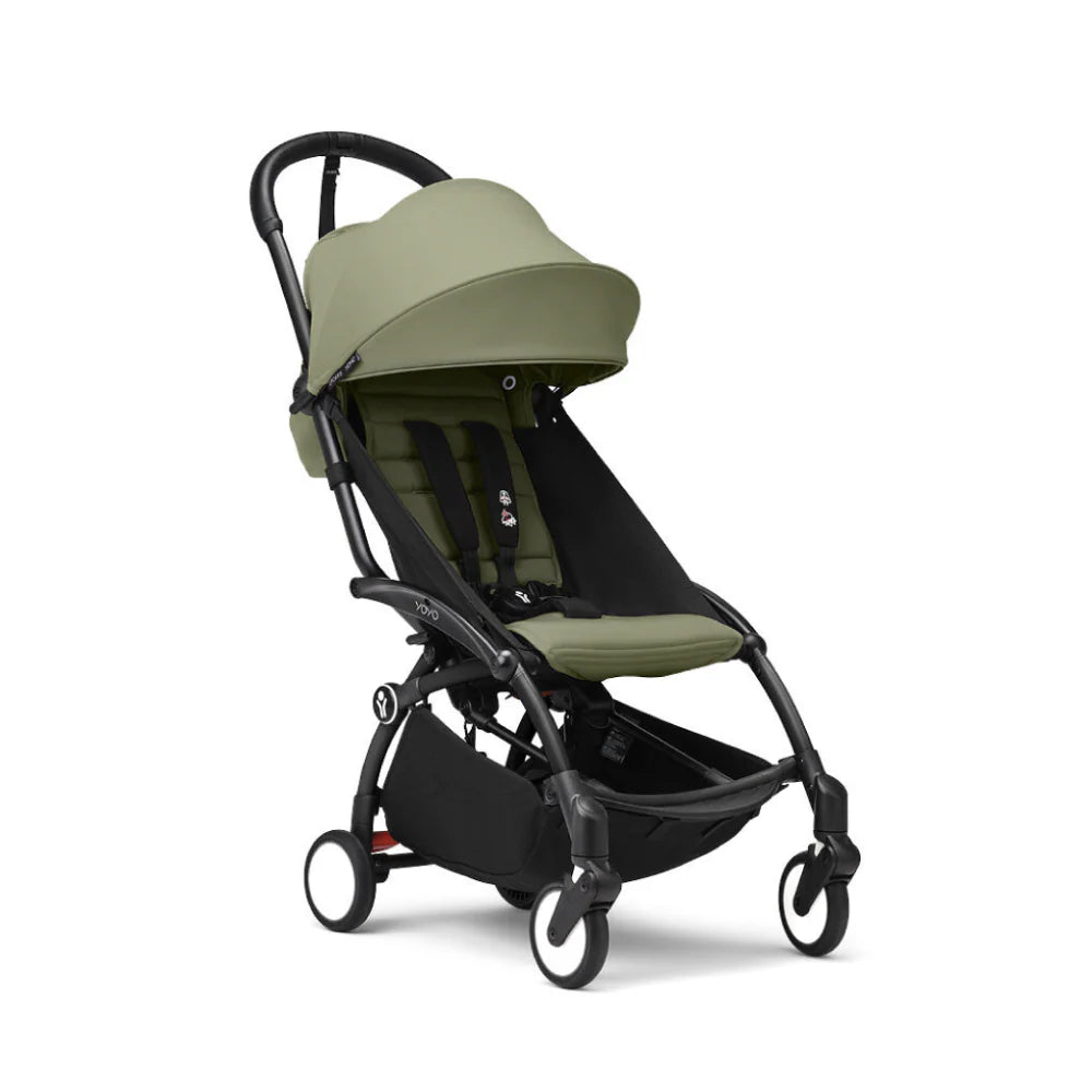 Stokke YOYO³ Stroller – Black Frame & 6 Months+ Color Pack – Lightweight, Compact, Foldable & Travel Friendly Stoller with Padded Seat & Canopy with Viewing Window, UPF 50 Months+ Sun Protection, Stroller for Babies from 6 Months to 4 Years-Olive