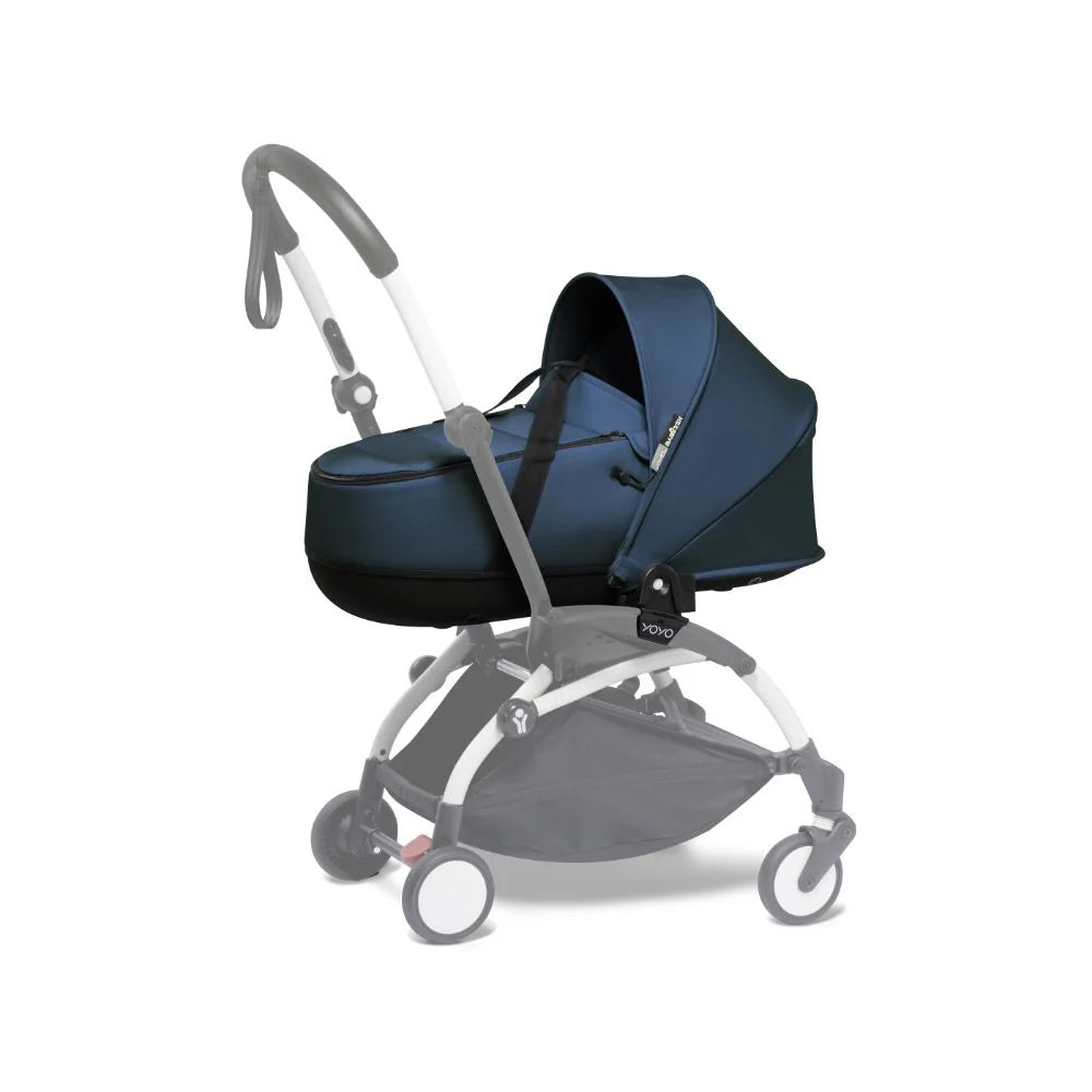 Stokke YOYO Bassinet, Includes Thick Double Mattress, Lightweight Newborn Carrycot, Flat Recline, Easy Clip-On, Breathable & Foldable - Requires YOYO Frame (Sold Separately)-Navy Blue