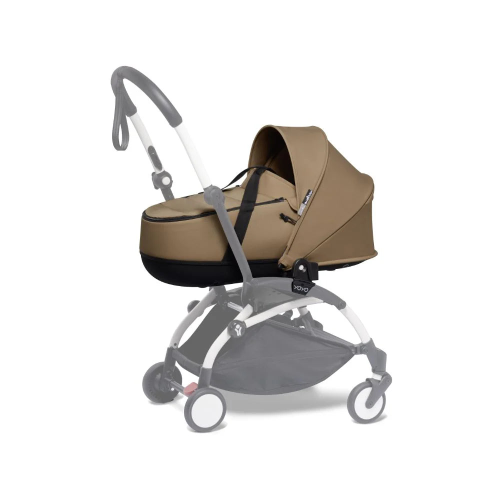 Stokke YOYO Bassinet, Includes Thick Double Mattress, Lightweight Newborn Carrycot, Flat Recline, Easy Clip-On, Breathable & Foldable - Requires YOYO Frame (Sold Separately)-Toffee