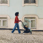 Stokke YOYO3 Riviera Stroller - Limited Edition Summer Collection | Includes Matching Seat Cushion, Canopy & Parasol | Cabin Friendly Ultra Compact Fold | UPF 50+ Sun Protection | Lightweight at 6.7 kg | 6 Months to 4 Years - Black/Monaco