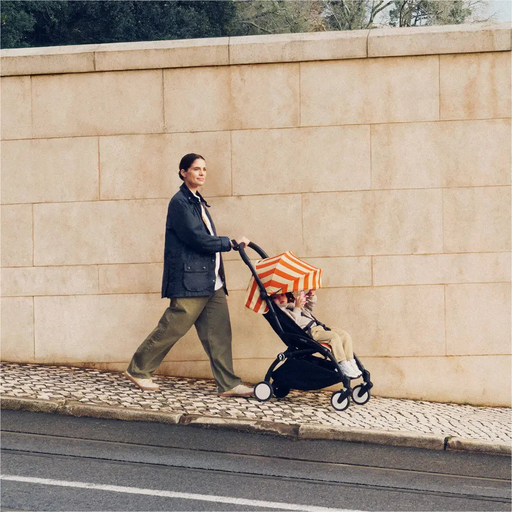 Stokke YOYO3 Riviera Stroller - Limited Edition Summer Collection | Includes Matching Seat Cushion, Canopy & Parasol | Cabin Friendly Ultra Compact Fold | UPF 50+ Sun Protection | Lightweight at 6.7 kg | 6 Months to 4 Years - Black/Capri