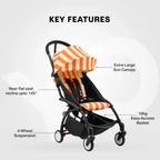 Stokke YOYO3 Riviera Stroller - Limited Edition Summer Collection | Includes Matching Seat Cushion, Canopy & Parasol | Cabin Friendly Ultra Compact Fold | UPF 50+ Sun Protection | Lightweight at 6.7 kg | 6 Months to 4 Years - Black/Capri