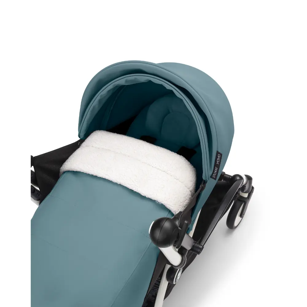 Stokke YOYO³ 0 Months+ Newborn Pack – Flat Lying Newborn Seat with 2.4cm Mattress, Head Support, 5-Point Safety Harness, Foot Cover & Canopy - Requires YOYO Frame Aqua