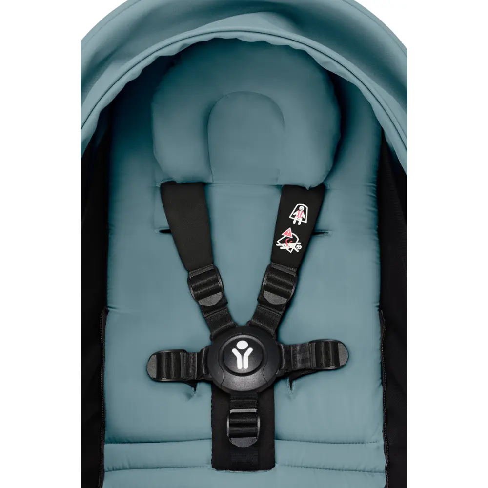 Stokke YOYO³ 0 Months+ Newborn Pack – Flat Lying Newborn Seat with 2.4cm Mattress, Head Support, 5-Point Safety Harness, Foot Cover & Canopy - Requires YOYO Frame Aqua