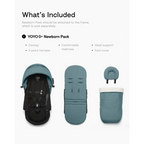 Stokke YOYO³ 0 Months+ Newborn Pack – Flat Lying Newborn Seat with 2.4cm Mattress, Head Support, 5-Point Safety Harness, Foot Cover & Canopy - Requires YOYO Frame Aqua