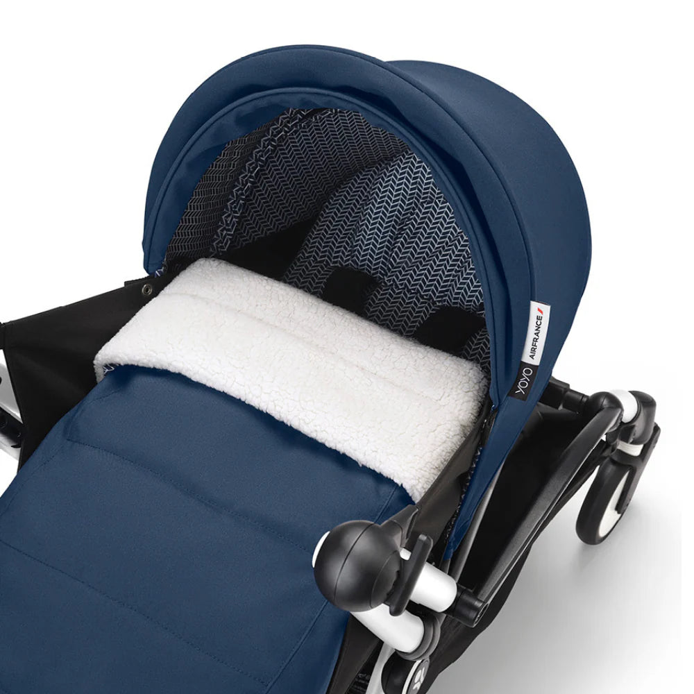 Stokke YOYO³ 0 Months+ Newborn Pack – Flat Lying Newborn Seat with 2.4cm Mattress, Head Support, 5-Point Safety Harness, Foot Cover & Canopy - Requires YOYO Frame -Air France