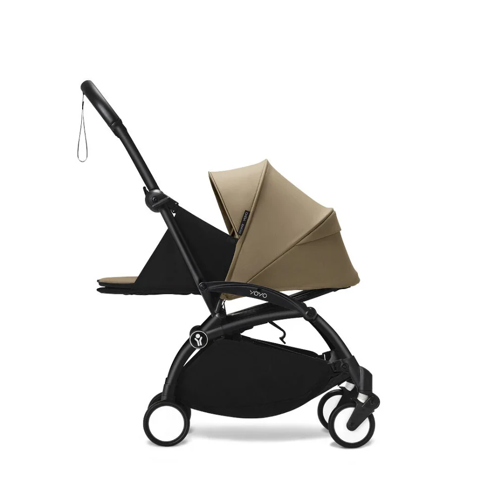 Stokke YOYO³ 0 Months+ Newborn Pack – Flat Lying Newborn Seat with 2.4cm Mattress, Head Support, 5-Point Safety Harness, Foot Cover & Canopy - Requires YOYO Frame Stone