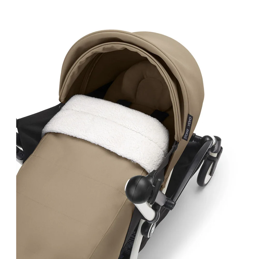Stokke YOYO³ 0 Months+ Newborn Pack – Flat Lying Newborn Seat with 2.4cm Mattress, Head Support, 5-Point Safety Harness, Foot Cover & Canopy - Requires YOYO Frame Stone