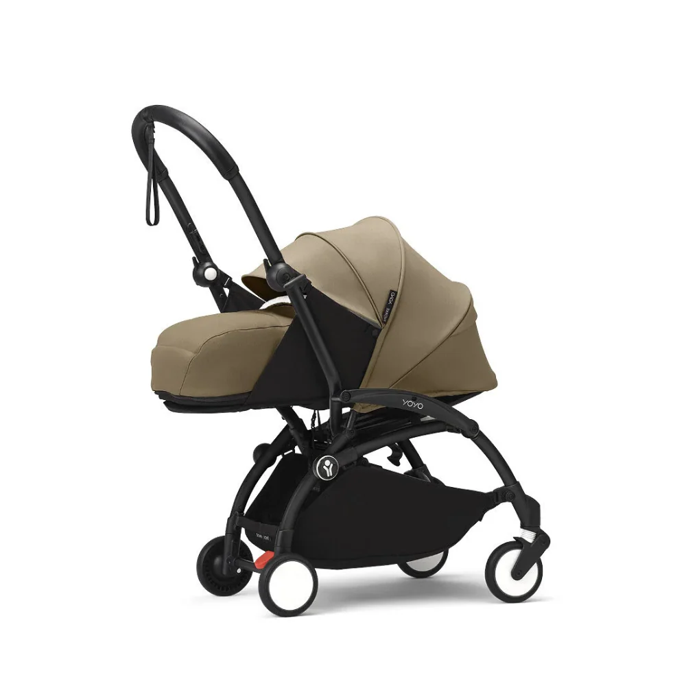 Stokke YOYO³ 0 Months+ Newborn Pack – Flat Lying Newborn Seat with 2.4cm Mattress, Head Support, 5-Point Safety Harness, Foot Cover & Canopy - Requires YOYO Frame Stone