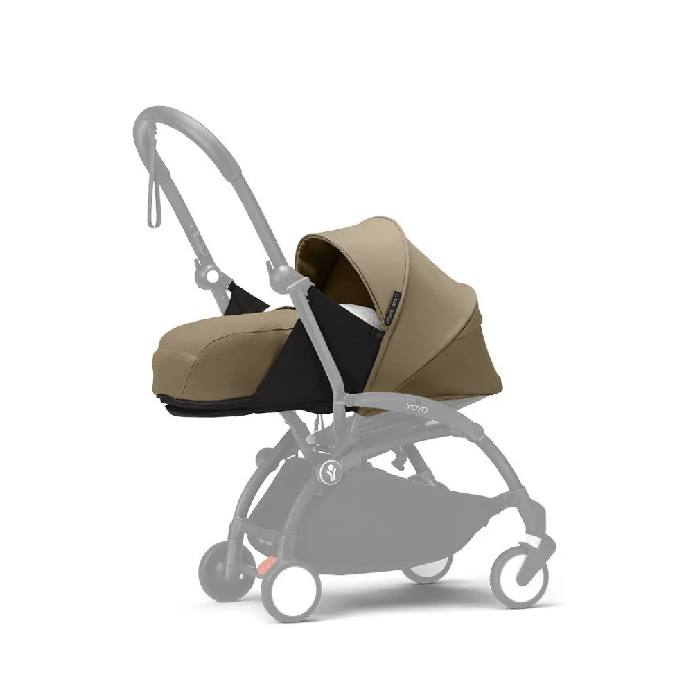 Stokke YOYO³ 0 Months+ Newborn Pack – Flat Lying Newborn Seat with 2.4cm Mattress, Head Support, 5-Point Safety Harness, Foot Cover & Canopy - Requires YOYO Frame Stone