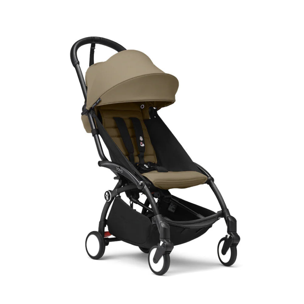 Stokke YOYO³ Stroller – Black Frame & 6 Months+ Color Pack – Lightweight, Compact, Foldable & Travel Friendly Stoller with Padded Seat & Canopy with Viewing Window, UPF 50 Months+ Sun Protection, Stroller for Babies from 6 Months to 4 Years-Toffee